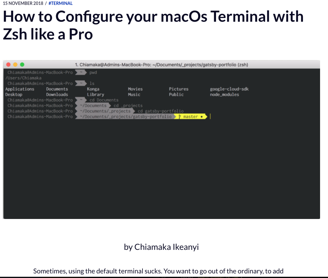 Screen shot of the beginning of the article; shows an example of a terminal window.