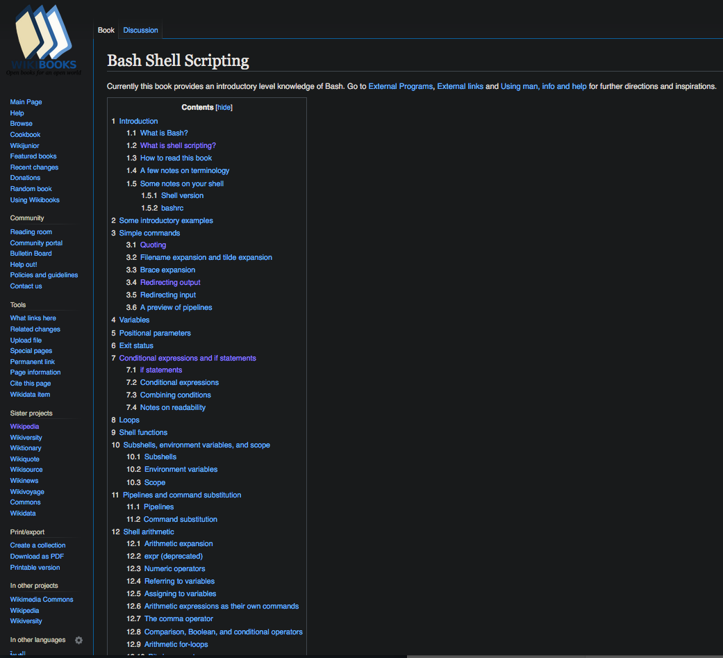 Picture of wikibooks logo top left, with wiki formatted links.
