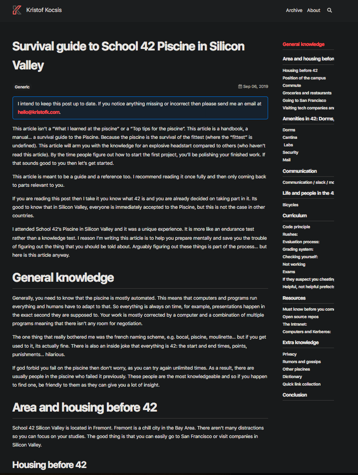 Article with sidebar on right side for quick navigation.